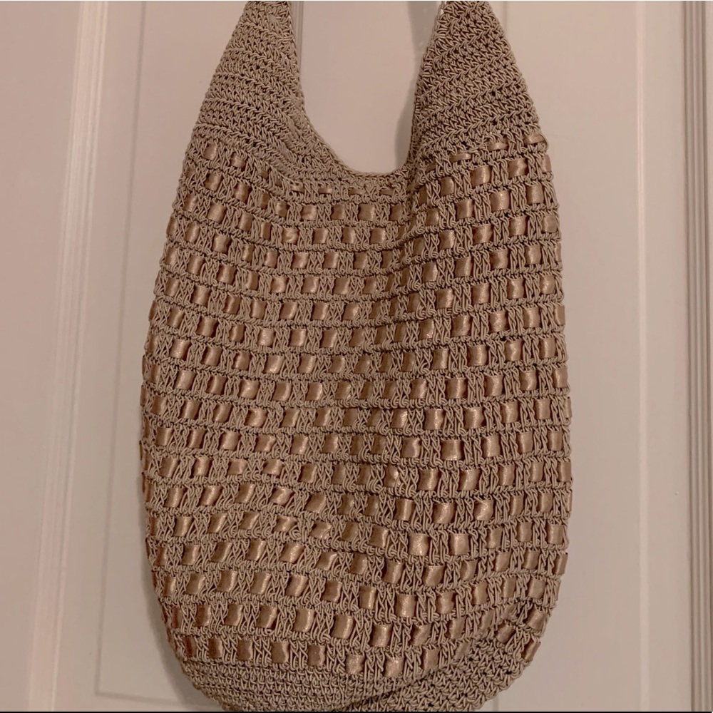 Woven fabric and macrame bag
